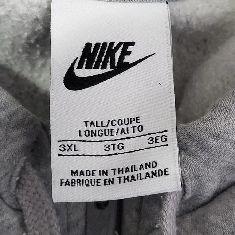 Nike Full Zip Hoodie Mens 3XL Tall Grey BV2645-063 Club Fleece Sweatshirt